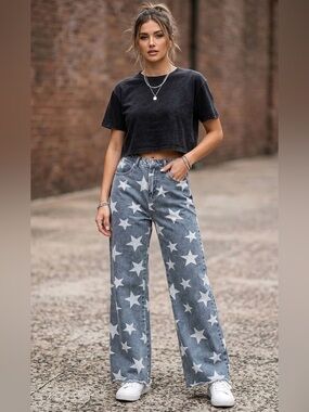 Baevely High Rise Wide Leg Star Jeans